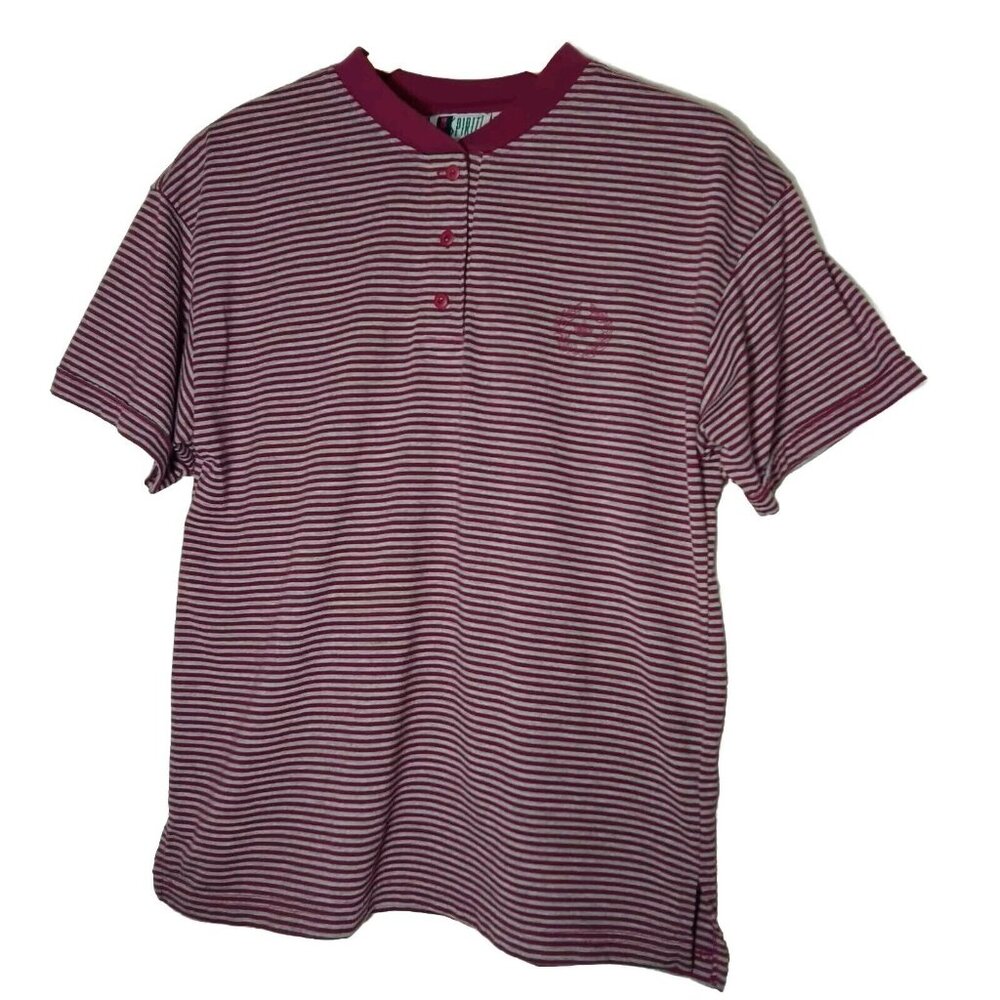 Bold Spirit T Shirt S 3 Button Crew Neck Retro Stripe Vintage Grunge Pink Gray